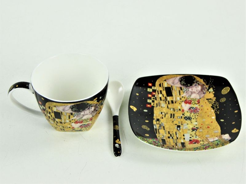 Fine Bone China, IRA collection - 2 kopjes met ondertassen en lepeltjes, Gustav Klimt